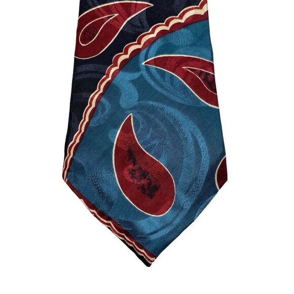 Vintage Oscar de la Renta Men's Necktie Tie Blue Maroon Paisley Silk Designer - Picture 3 of 7